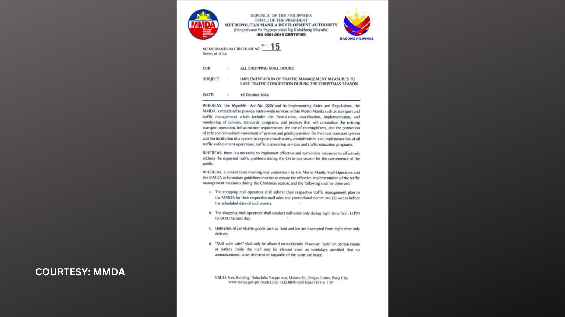 Adjusted operating hours sa mga mall sa Metro Manila ipatutupad simula Nov. 18