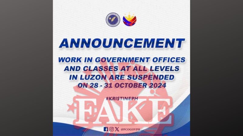 Class at government work suspension sa Luzon mula Oct. 28 hanggang 31, peke ayon sa Malakanyang