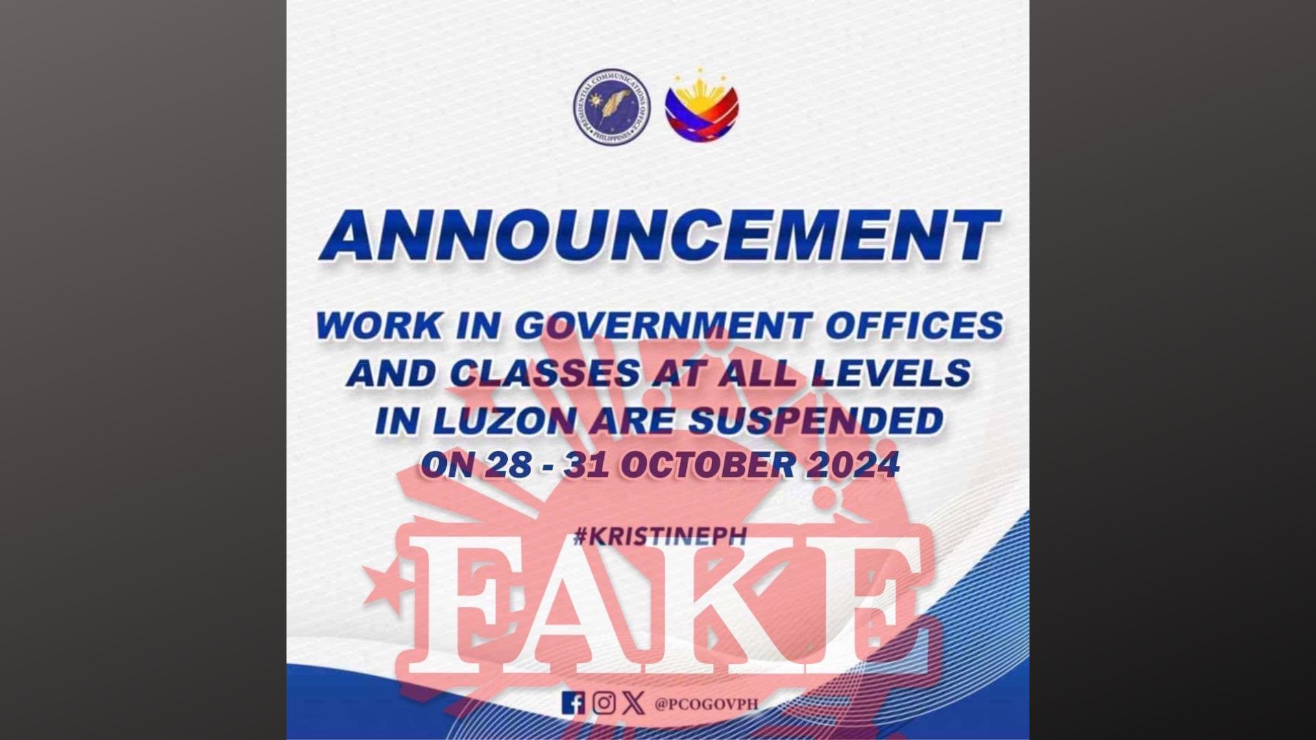 Class at government work suspension sa Luzon mula Oct. 28 hanggang 31, peke ayon sa Malakanyang