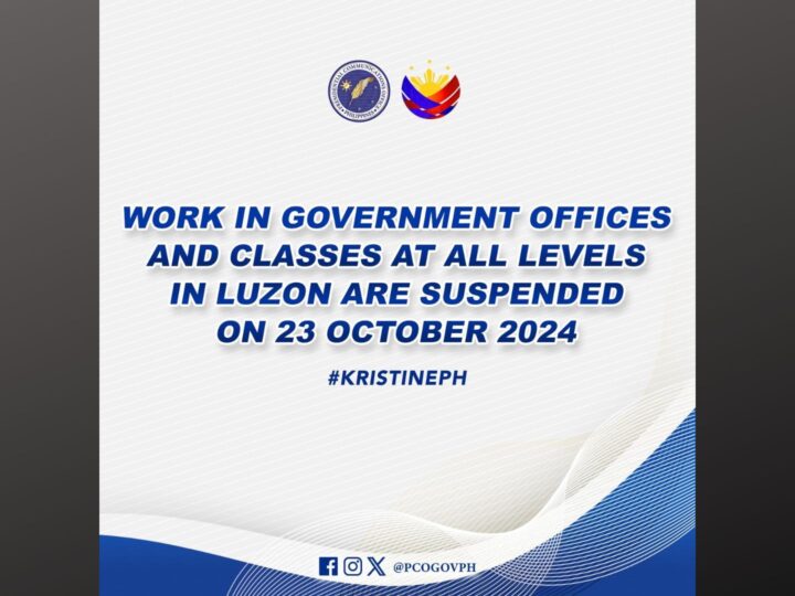 Pasok sa klase at trabaho sa gobyerno sa buong Luzon suspendido ngayong araw (Oct. 23)