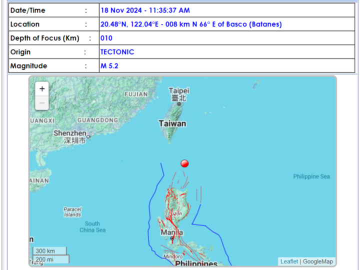 Magnitude 5.2 na lindol tumama sa Batanes