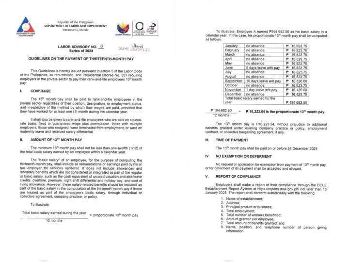 DOLE pinaalalahanan ang mga employers sa pagbibigay ng 13th month pay sa kanilang mga empleyado