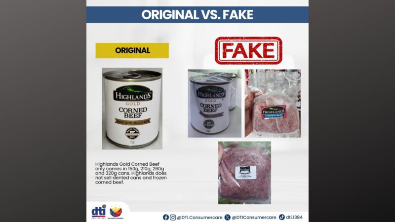 DTI pinag-iingat ang mga consumer sa pekeng Highlands Corned Beef na ibinebenta sa merkado