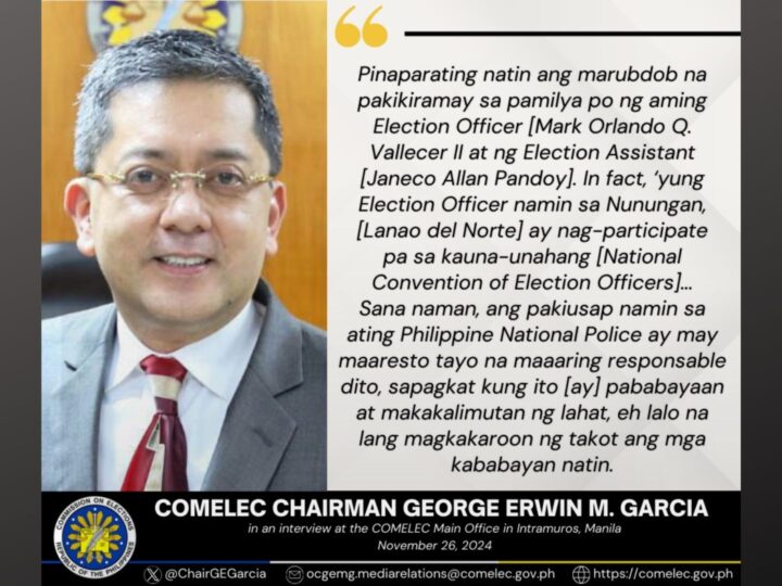 Comelec kinondena ang magkasunod na pagpaslang sa dalawang election officer sa Mindanao