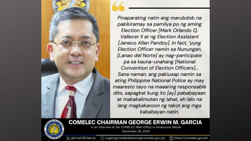 Comelec kinondena ang magkasunod na pagpaslang sa dalawang election officer sa Mindanao