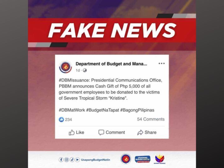 P5,000 na donasyon ng mga empleyado ng gobyerno sa mga nasalanta ng bagyo, fake news ayon sa DBM