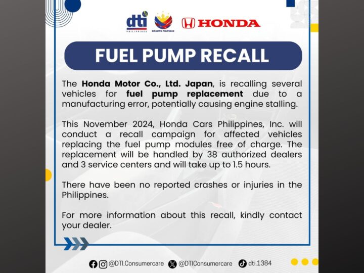 Honda iniutos ang recall sa mahigit 16,800 na sasakyan dahil sa depektibong fuel pump