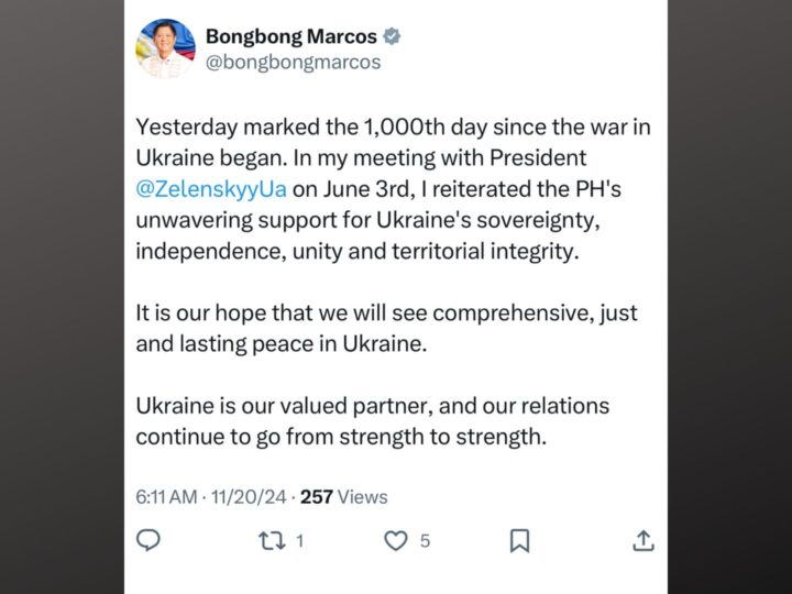 Pangulong Marcos tiniyak ang suporta sa soberanya at kalayaan ng bansang Ukraine