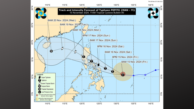 Bagyong Pepito isa ng typhoon; Signal No. 2 nakataas sa bahagi ng Northern Samar at Samar