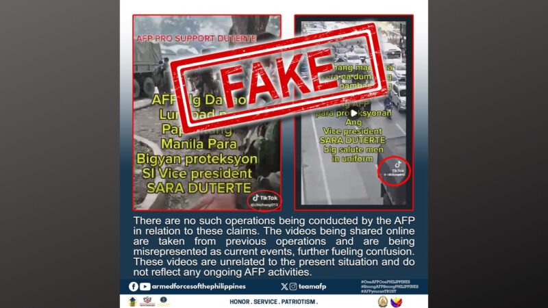 AFP itinanggi ang mga ipinakakalat na fake news sa Tiktok