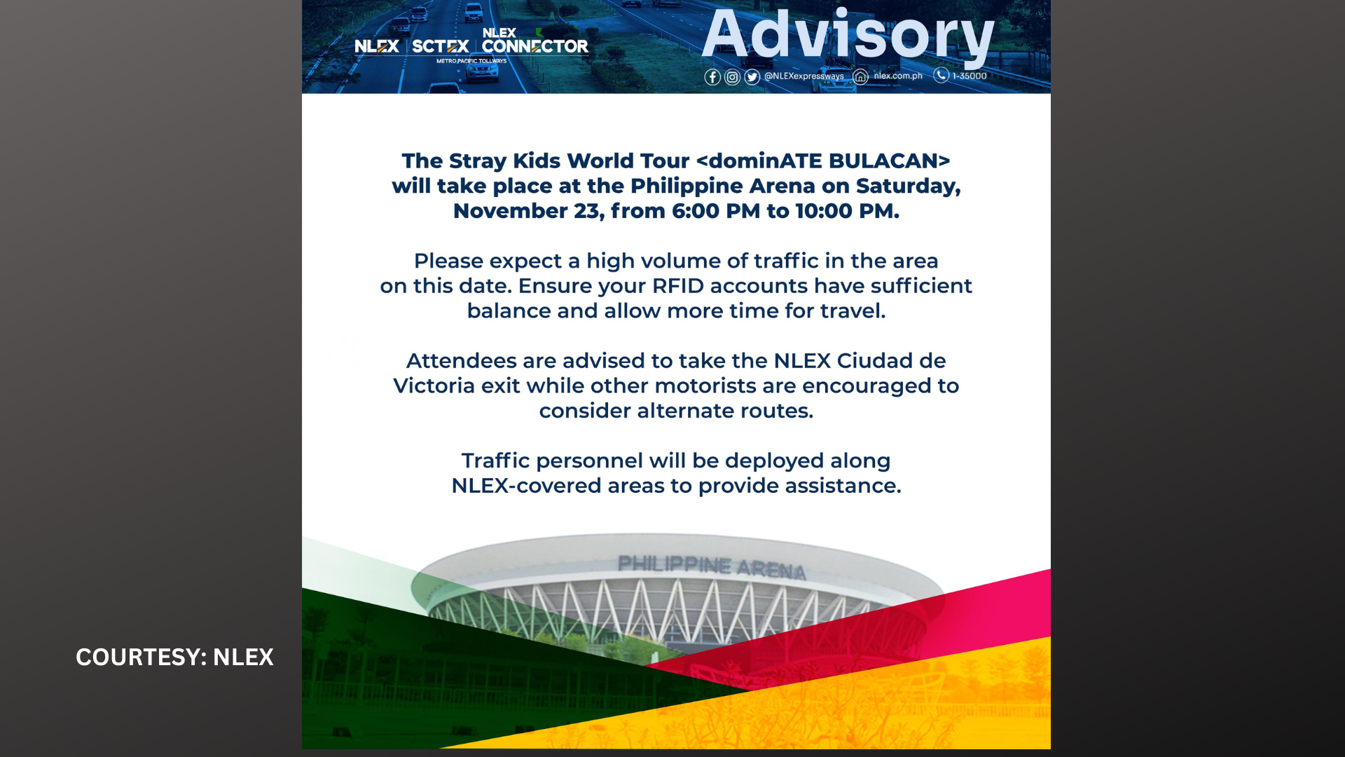 Pagsisikip sa daloy ng traffic sa NLEX aasahan dahil sa idaraos na concert ng Stray Kids