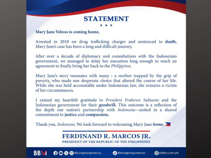 BREAKING: Mary Jane Veloso makakauwi na sa bansa ayon kay Pangulong Marcos