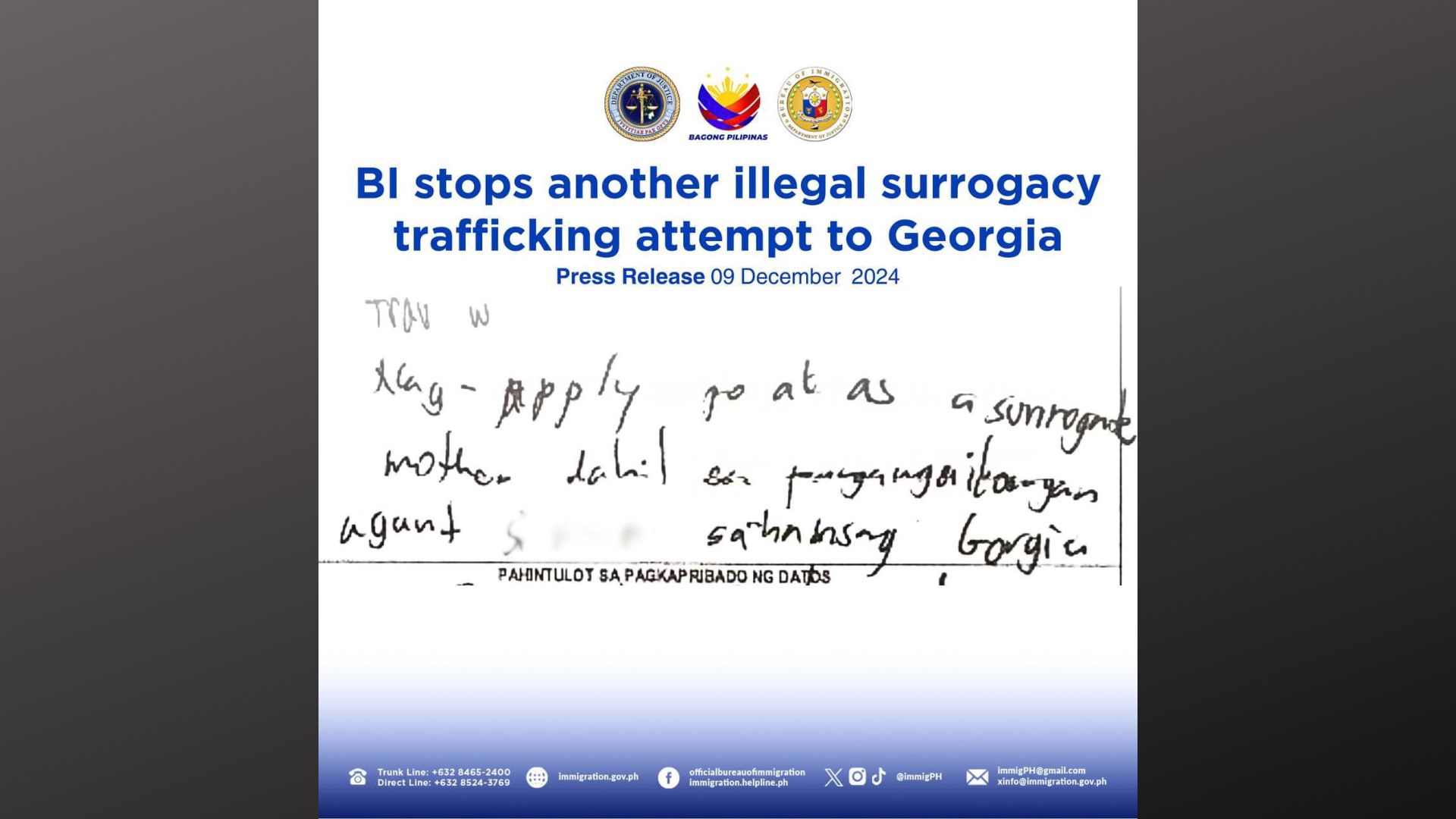 2 babae na biktima ng illegal surrogacy trafficking naharang ng BI