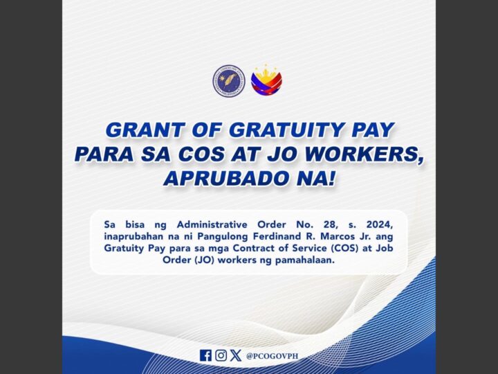 Mas mataas na gratuity pay sa mga contract of service at job order workers sa gobyerno inaprubahan ni Pang. Marcos