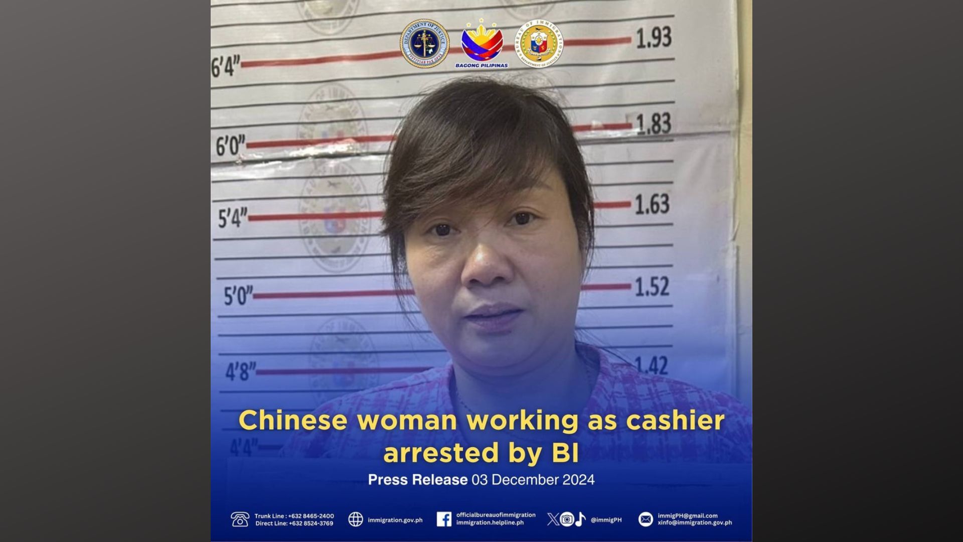 Chinese na nagtatrabaho bilang cashier sa Parañaque City, inaresto ng BI