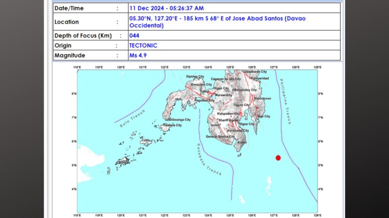 Davao Occidental niyanig ng magnitude 4.9 na lindol