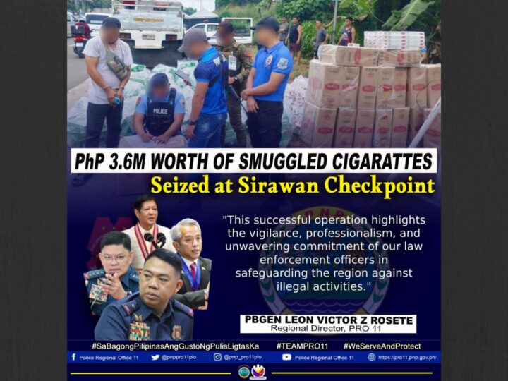 P3.6M na halaga ng smuggled na sigarilyo, nakumpiskka sa checkpoint sa Davao City