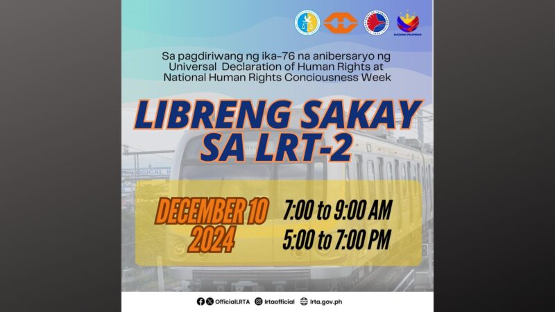 LRT-2 may Libreng Sakay sa pagdiriwang ng anibersaryo ng Universal Declaration of Human Rights