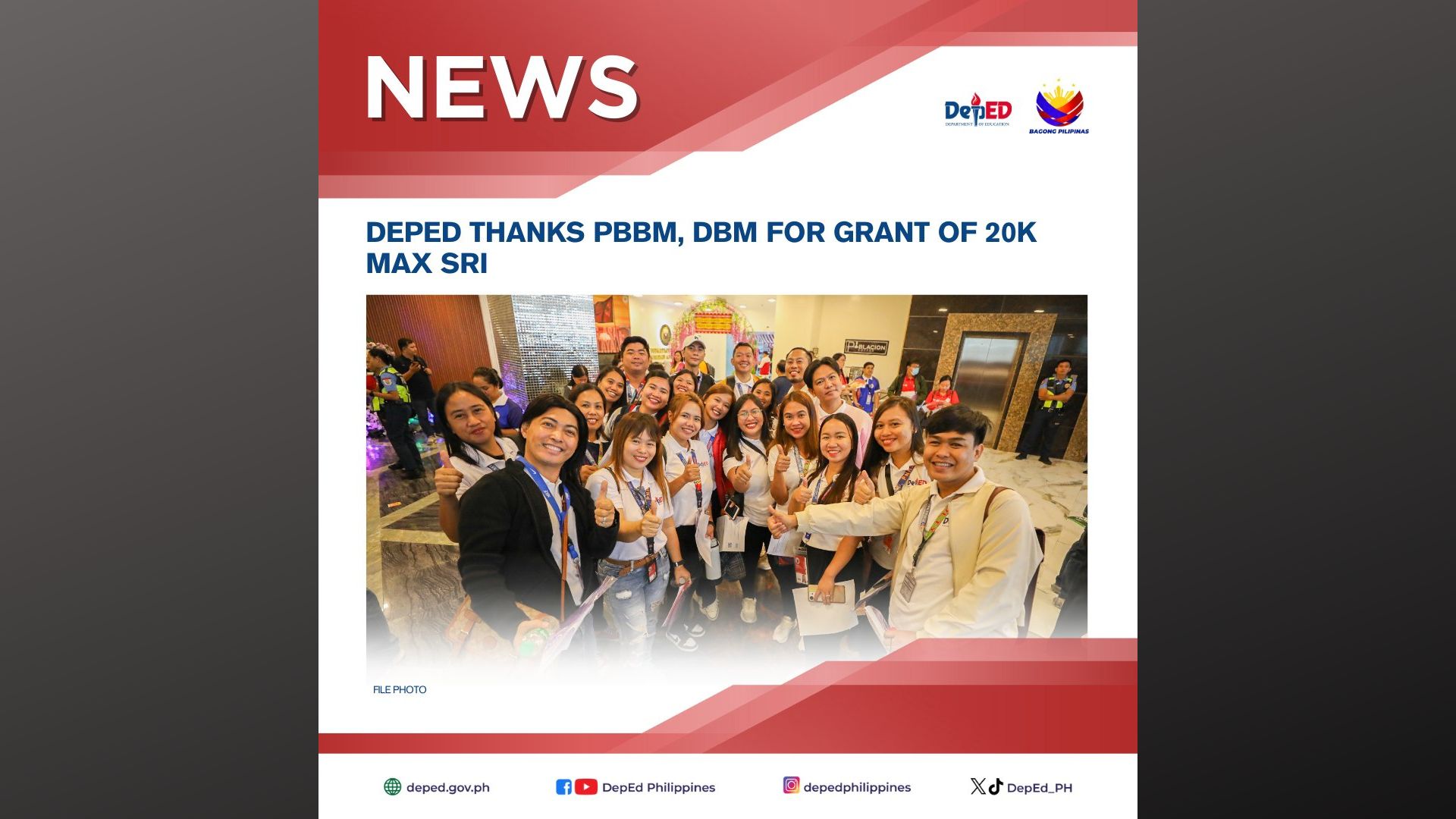 P20K na SRI ng mga guro at non-teaching personnel sisimulang ipamahagi ng DepEd sa Dec. 20