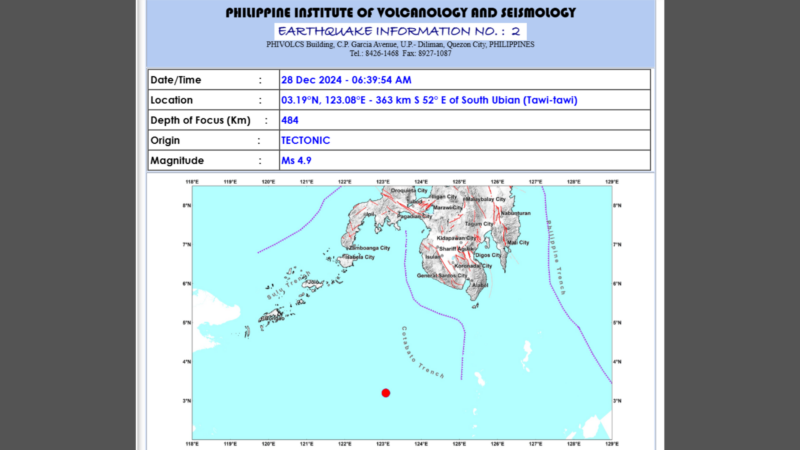 Tawi-Tawi niyanig ng magnitude 4.9 na lindol