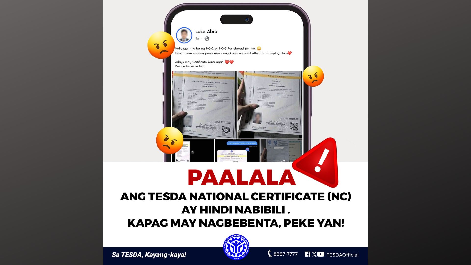 Publiko binalaan ng TESDA sa ibinebentang pekeng National Certificate online