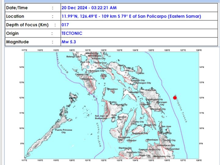 Eastern Samar niyanig ng magnitude 5.3 na lindol