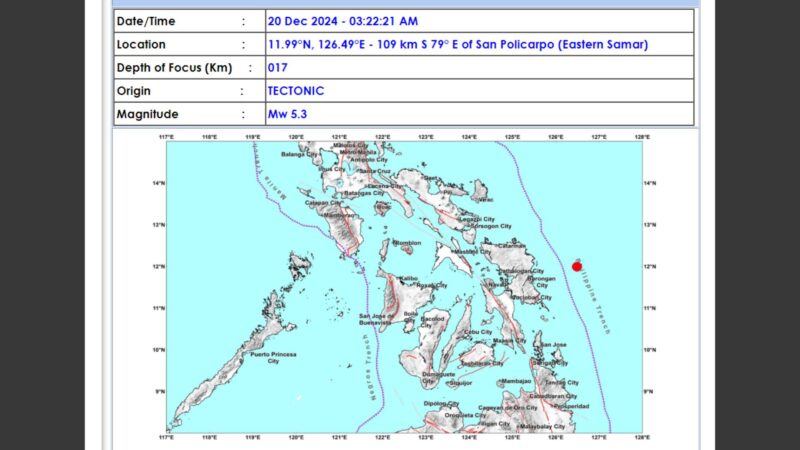 Eastern Samar niyanig ng magnitude 5.3 na lindol