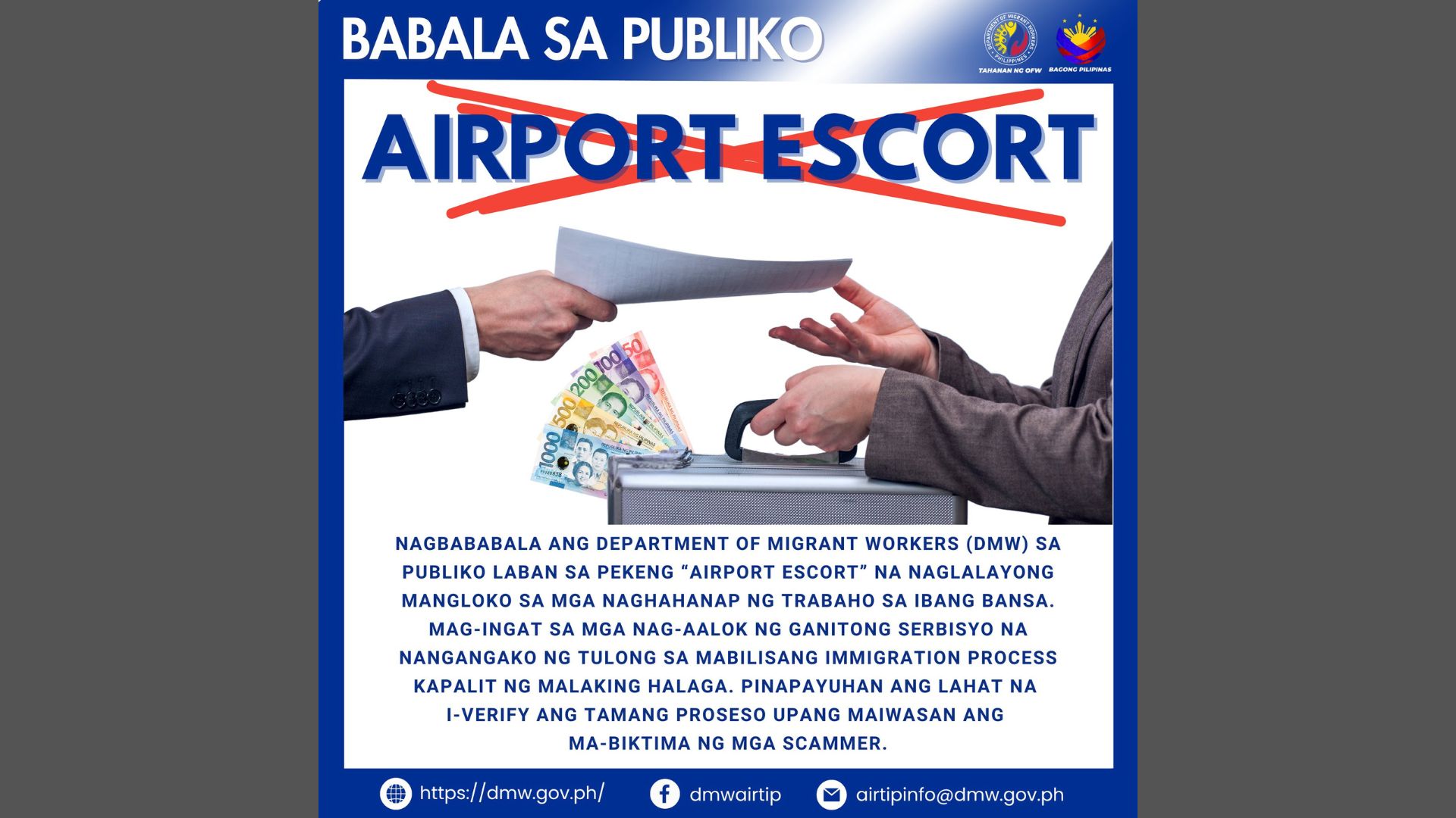 DMW nagbabala sa pekeng ‘airport escort’ na nanloloko ng mga gustong magtrabaho sa ibang bansa