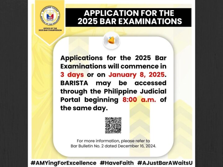 SC tatanggap na ng aplikasyon para sa 2025 Bar Exams simula Jan. 8