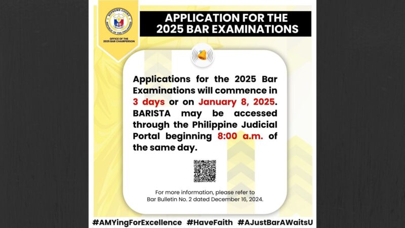 SC tatanggap na ng aplikasyon para sa 2025 Bar Exams simula Jan. 8