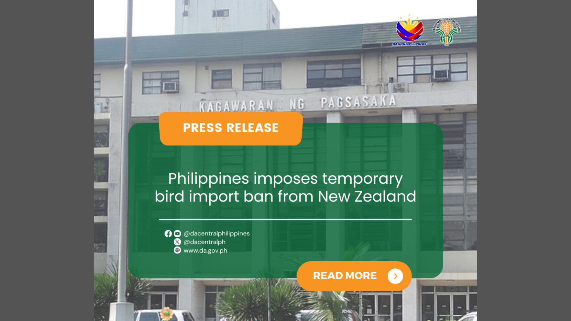 DA nagpatupad ng temporary ban sa pag-aangkat ng domestic at wild birds mula New Zealand