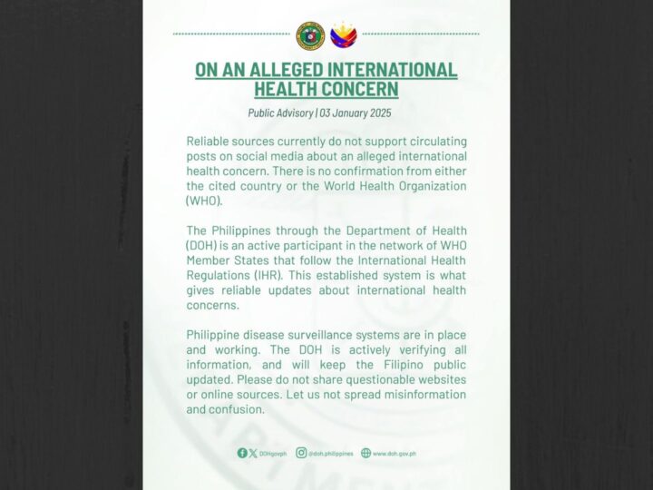 “International health concern” na ipinakakalat sa social media, walang kumpirmasyon mula sa WHO ayon sa DOH