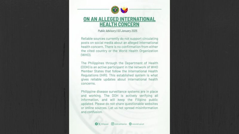 “International health concern” na ipinakakalat sa social media, walang kumpirmasyon mula sa WHO ayon sa DOH