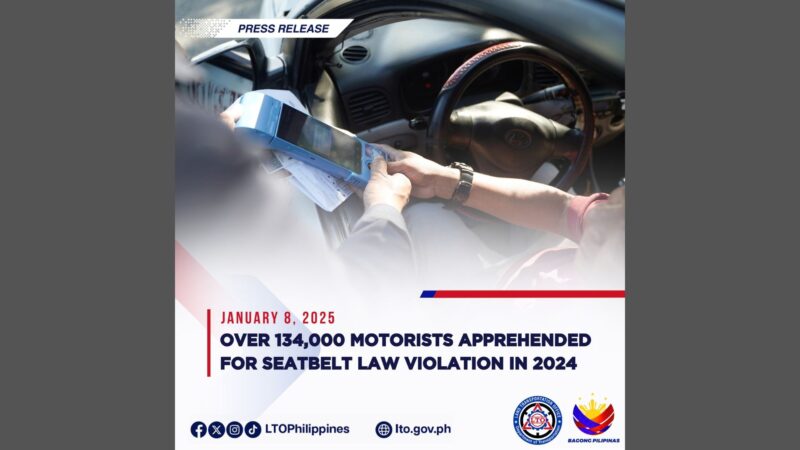 Mahigit 134,000 na motorista nahuli sa paglabag sa Seatbelt Law noong 2024 – LTO