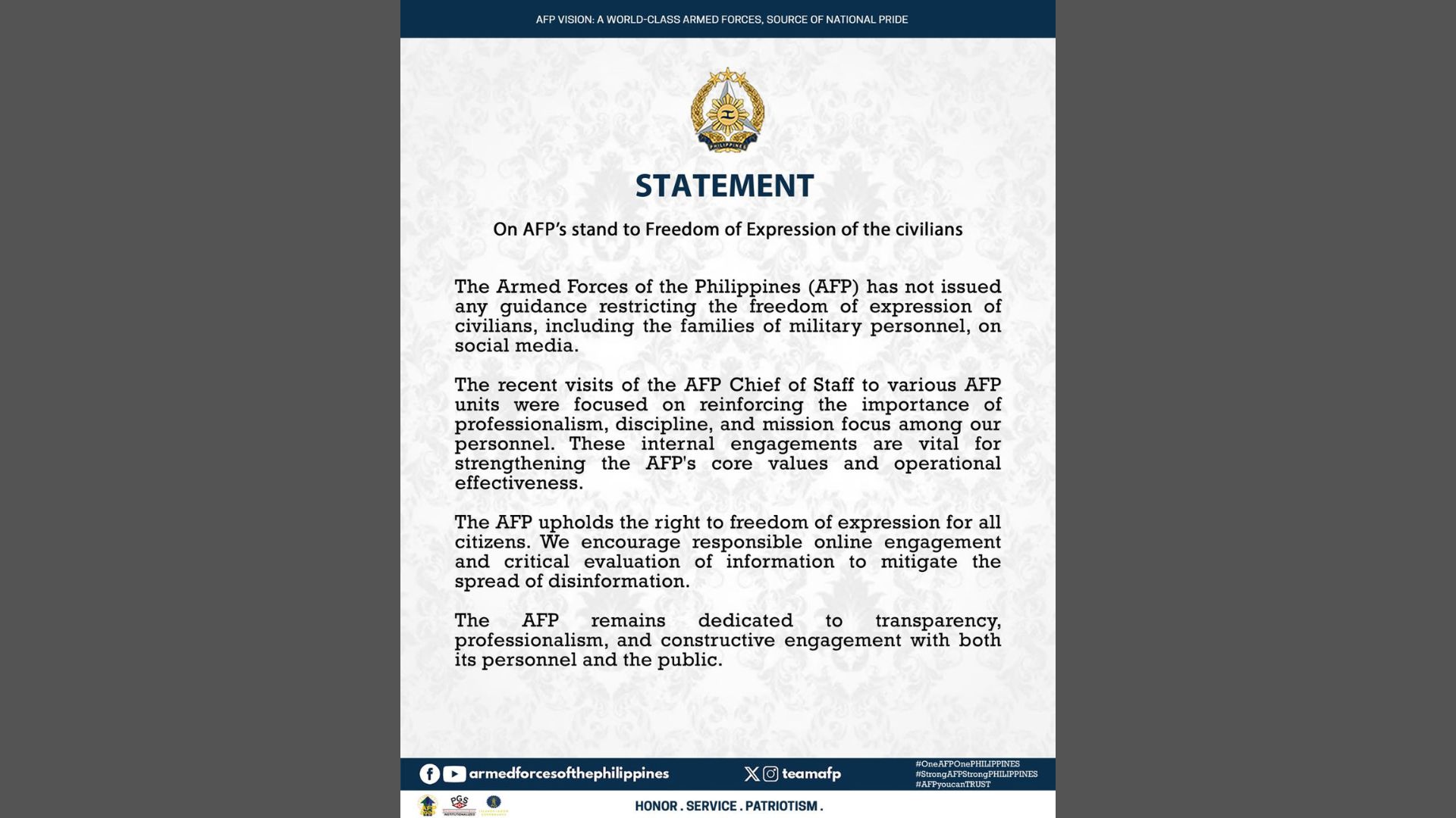 AFP itinangging ipinagbabawal ang freedom of expression sa social media