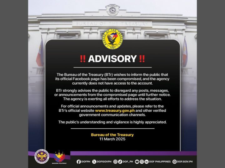 Facebook page ng Bureau of the Treasury napasok ng hackers