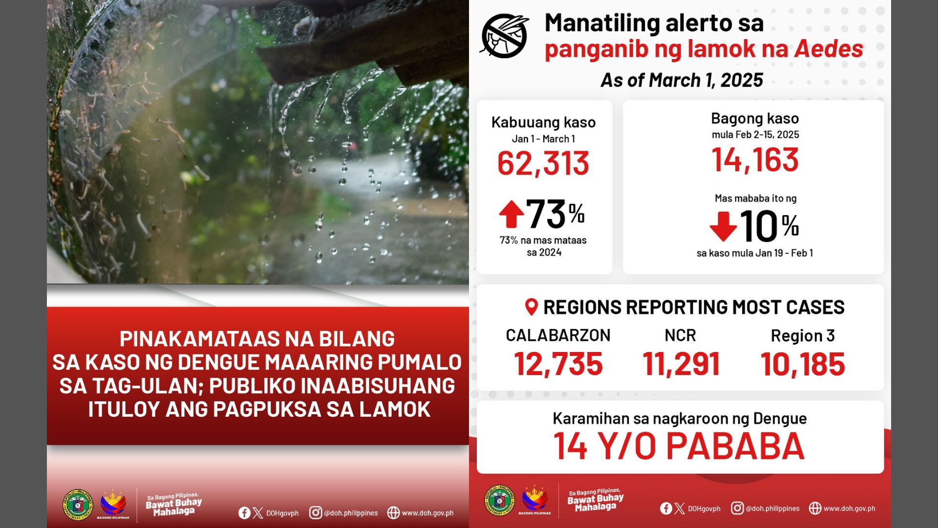 Kaso ng dengue sa bansa mula Enero umabot na sa mahigit 62,000 ayon sa DOH