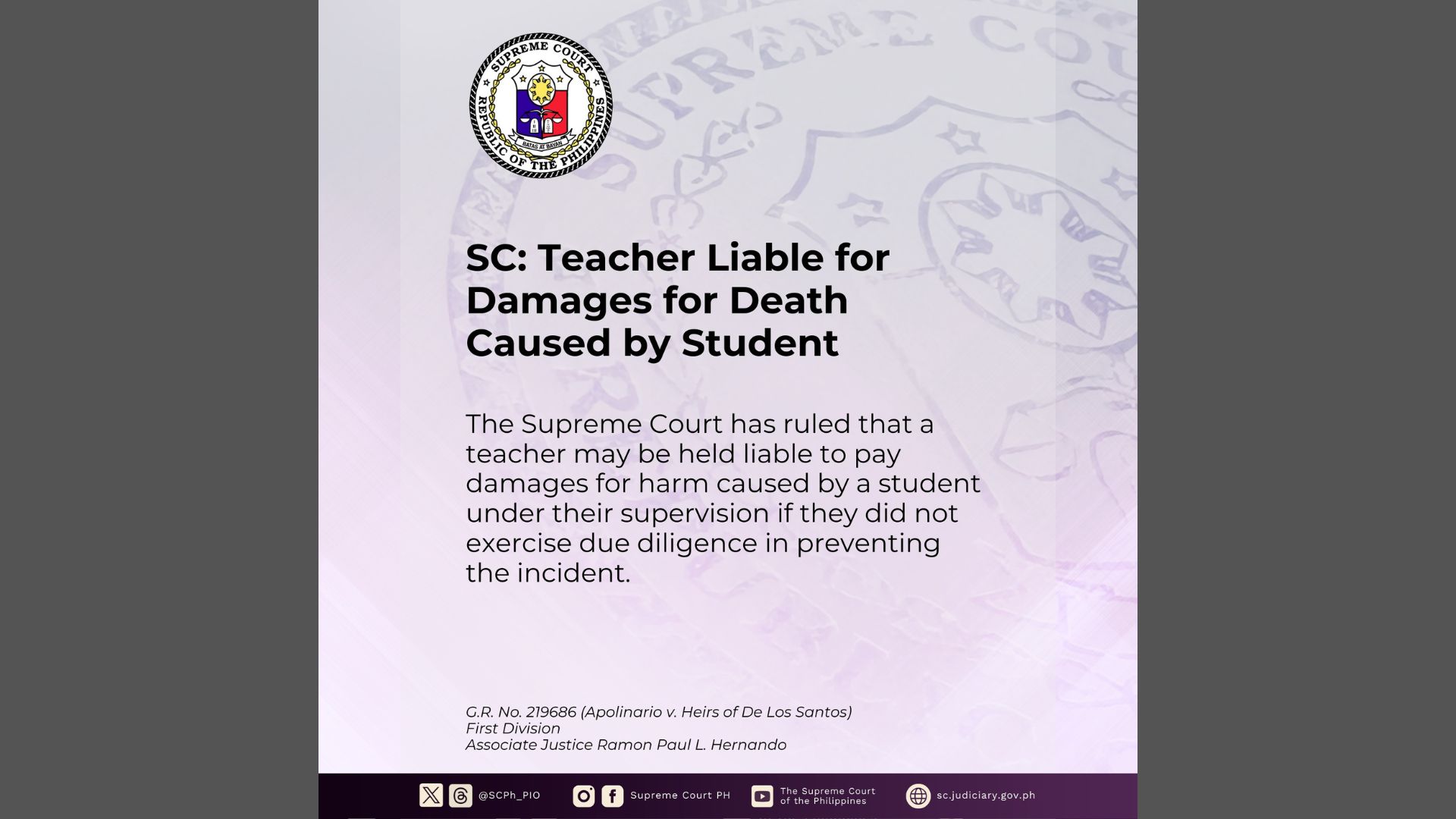 Guro sa Samar, pinagbabayad ng danyos sa pamilya ng napatay ng kaniyang estudyante