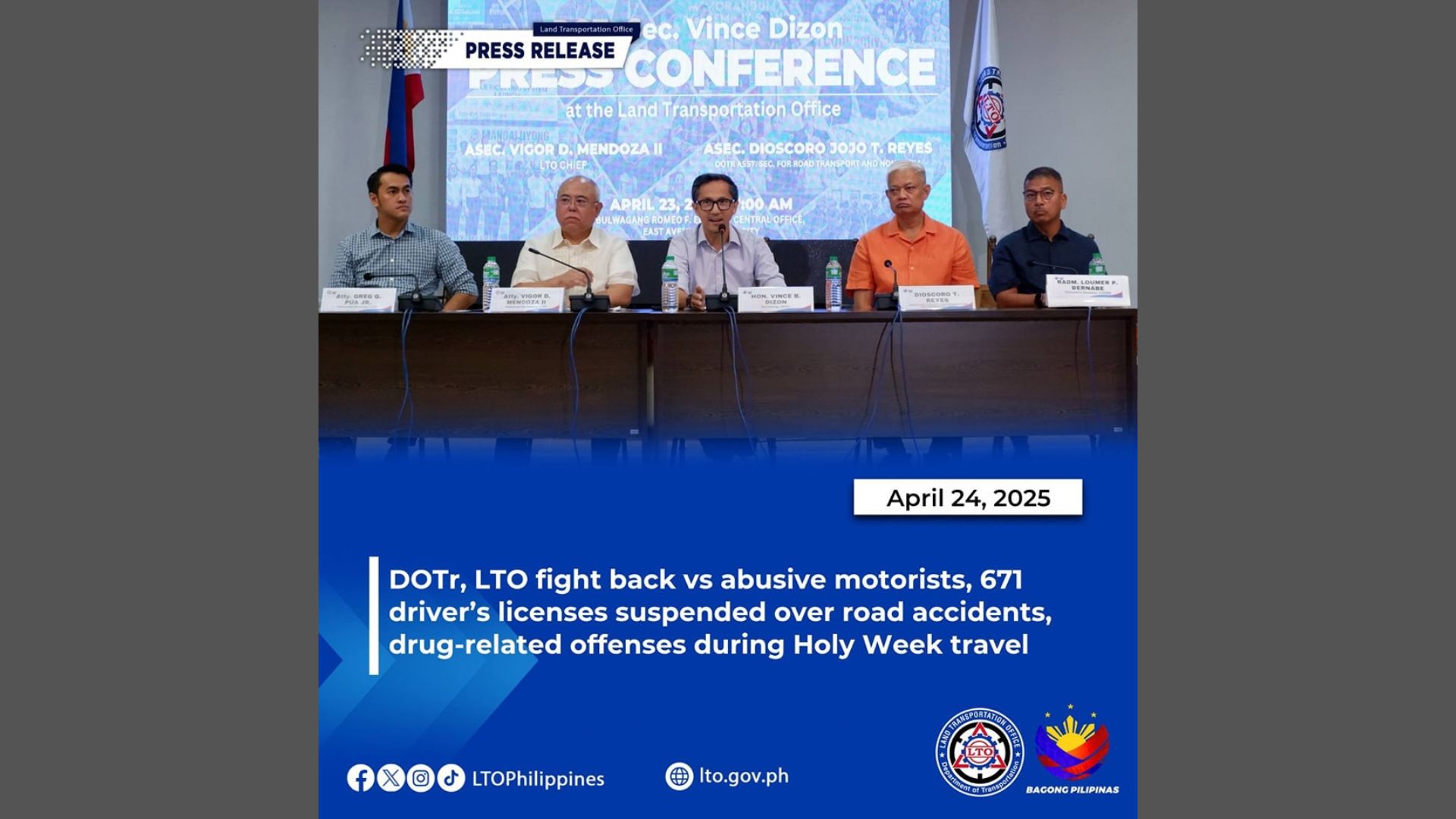 671 na driver’s license sinuspinde bunsod ng mga nangyaring road accidents at drug-related offenses nitong nagdaang Holy Week