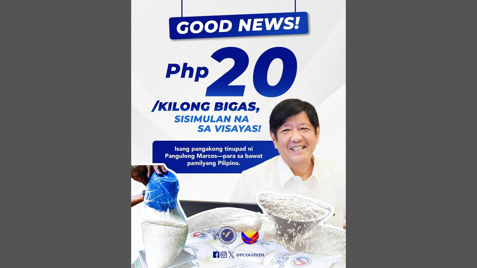 P20 per kilo na bigas mabibili na sa Visayas