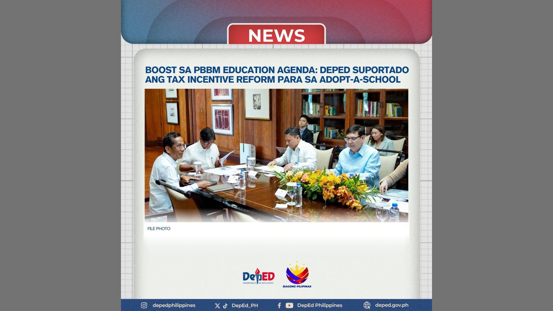 DepEd suportado ang tax incentive reform para sa Adopt-a-School program
