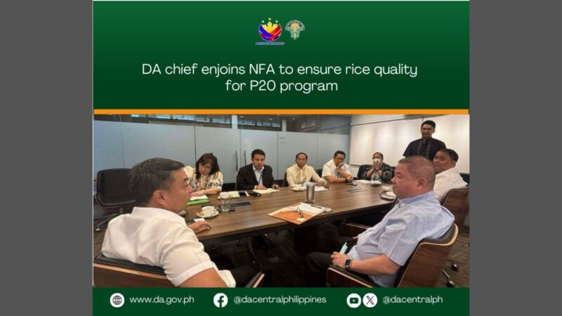 DA pinatitiyak sa NFA na de kalidad ang bigas na ibinebenta sa ilalim ng P20-per-kilo rice program ng pamahalaan