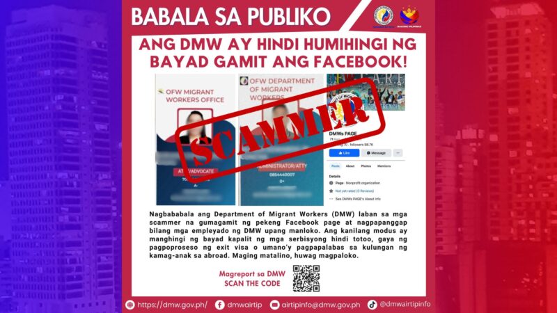 Pekeng DMW Facebook page ginagamit para makapanloko mga OFW