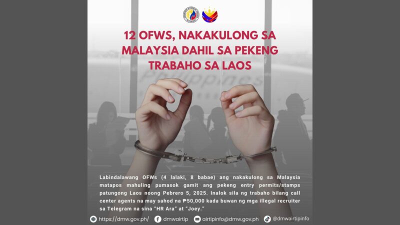 12 OFWs nakakulong sa Malaysia matapos mahatulan dahil sa pagpasok sa bansa gamit ang pekeng doumento