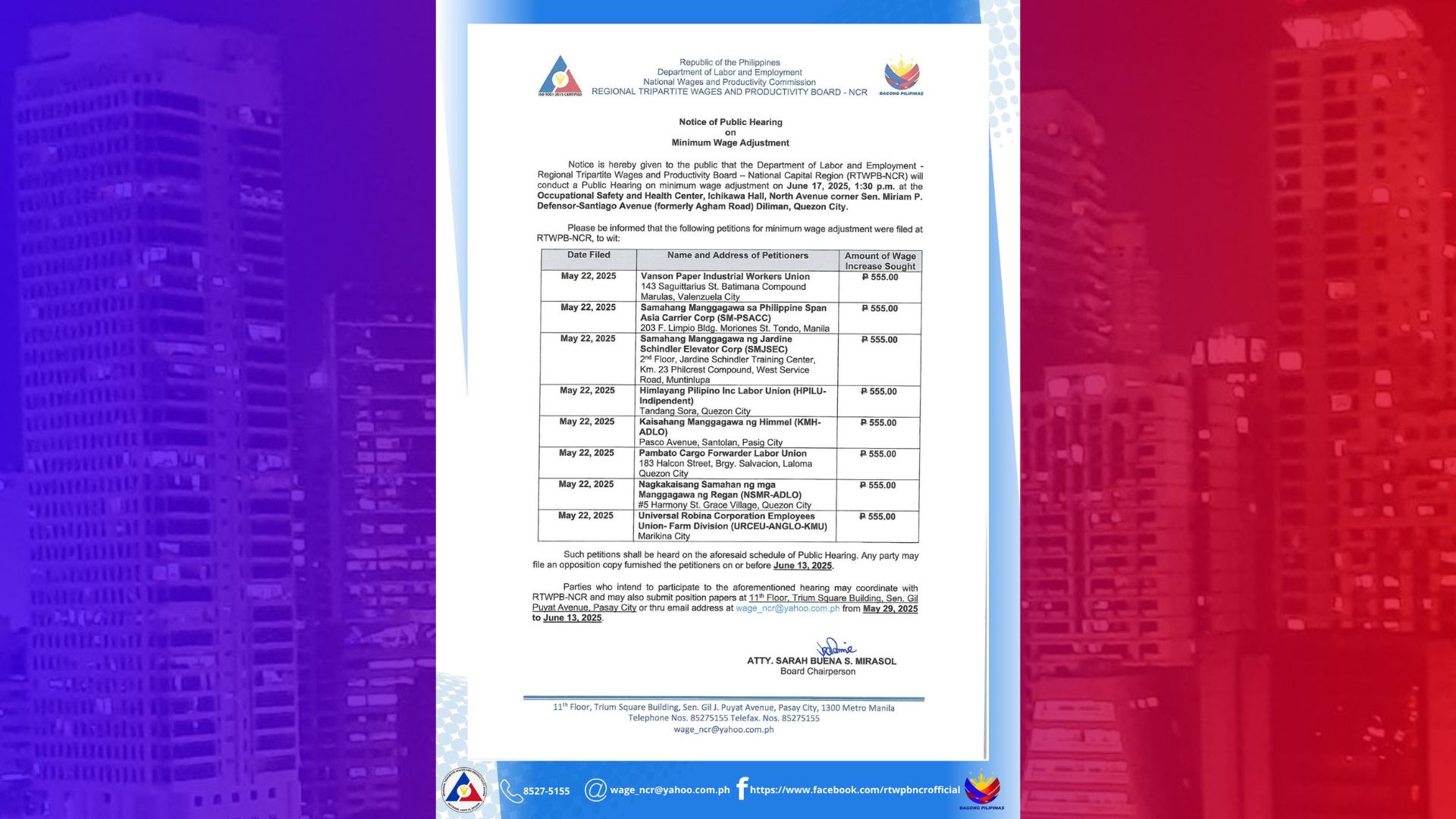 Public hearing isasagawa para sa mga petisyon na maitaas ang minimum wage sa NCR