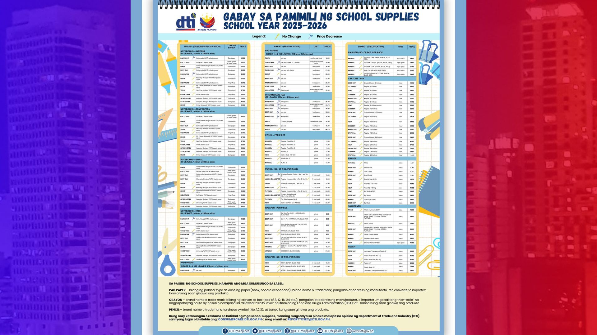 DTI naglabas ng price guide sa school supplies para sa nalalapit na pasukan