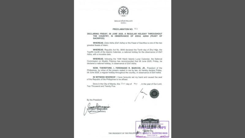 June 6 idineklarang Regular Holiday bilang paggunita sa Eid’l Adha