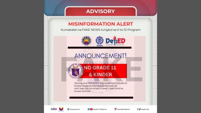 Pagtanggal ng K to 12 program sa SY 2025-2026, “fake news” ayon sa DepEd