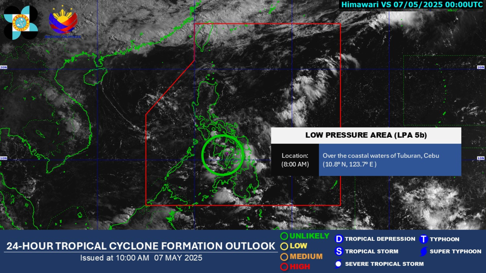 Binabantayang LPA ng PAGASA sa Cebu, hindi magiging bagyo sa susunod na 24-oras ayon sa PAGASA