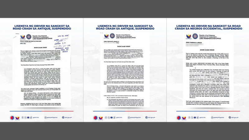 Lisensya ng mga driver na sangkot sa road crash sa Negross Occidental at Antique, sinuspinde ng LTO